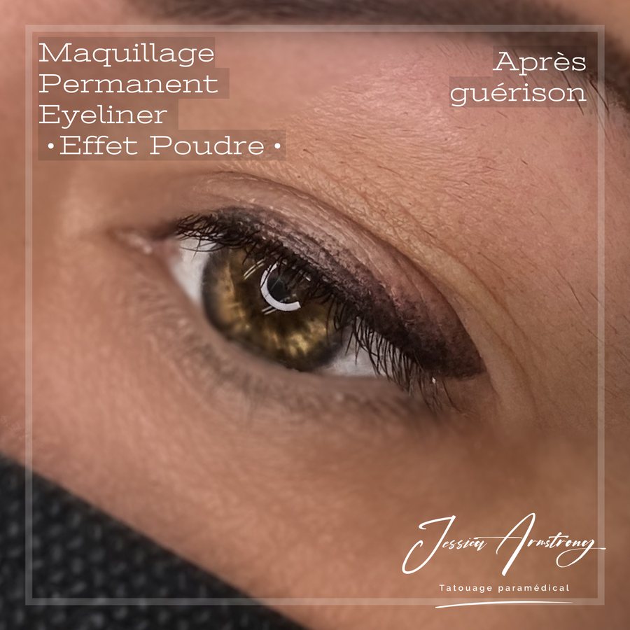 Résultat de maquillage permanent de l'eyeliner, effet poudré
