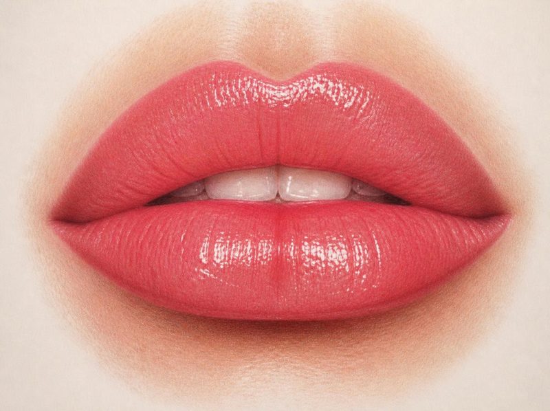 Lèvres d'un rose chaud uniforme et naturel, une fois le Lipblush guéri