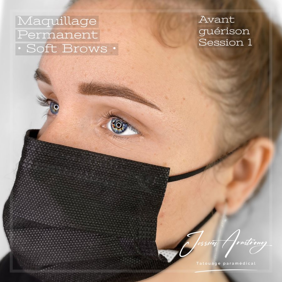 Résultat de maquillage permanent des sourcils, effet poudré