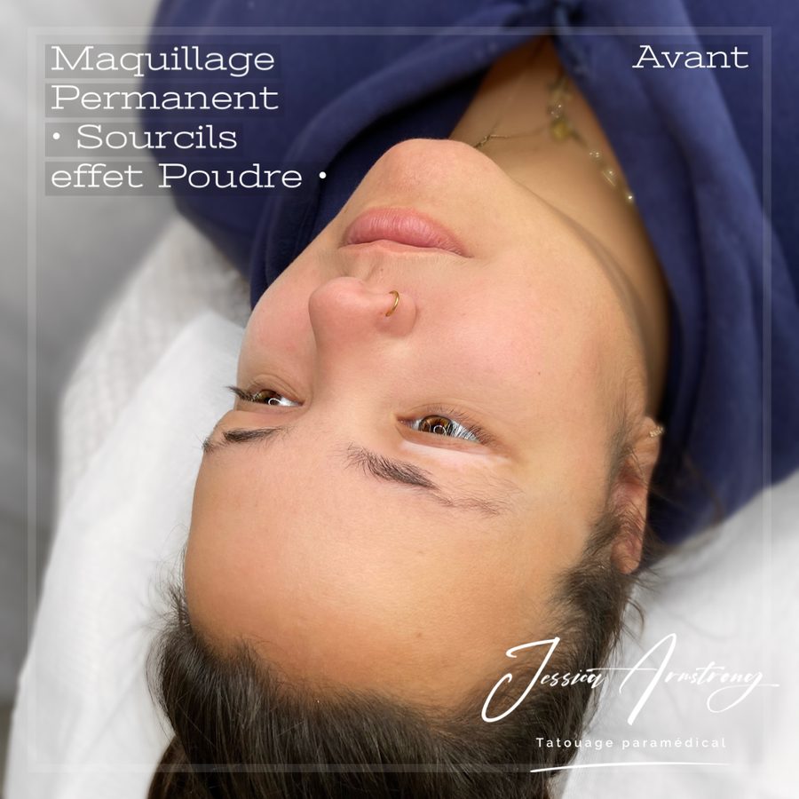 Avant maquillage permanent des sourcils, effet poudré