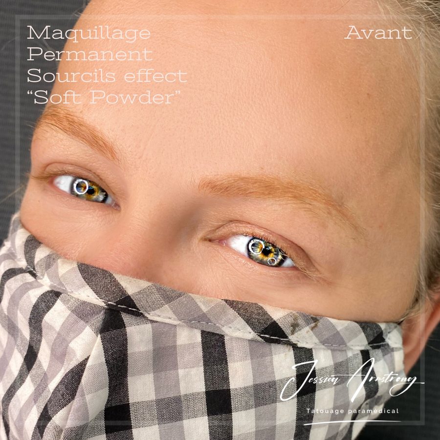 Avant maquillage permanent des sourcils, effet poudré