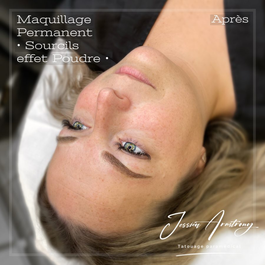 Après maquillage permanent des sourcils, effet poudré