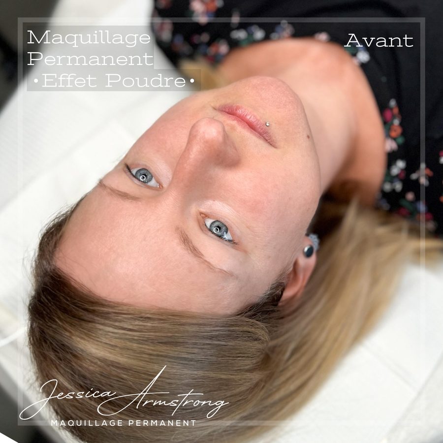 Avant maquillage permanent des sourcils, effet poudré