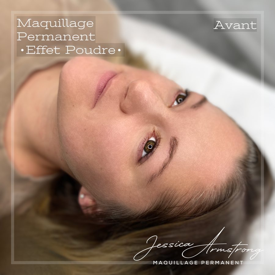 Avant maquillage permanent des sourcils, effet poudré