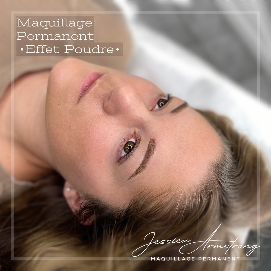Après maquillage permanent des sourcils, effet poudré