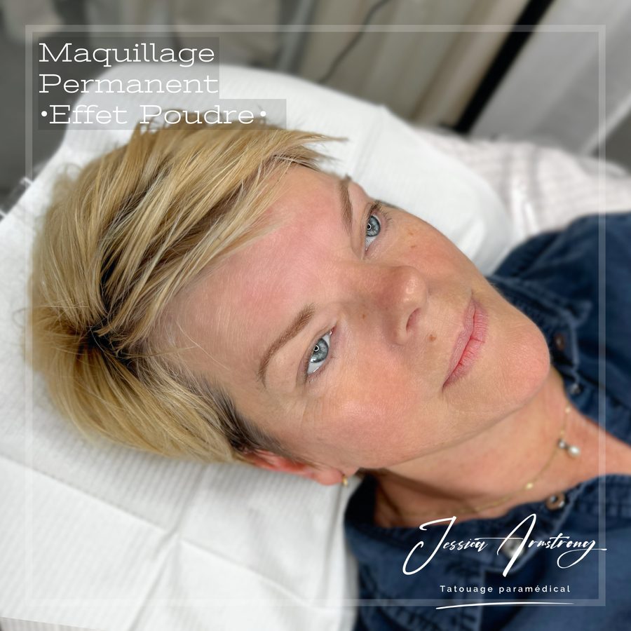 Après maquillage permanent des sourcils, effet poudré