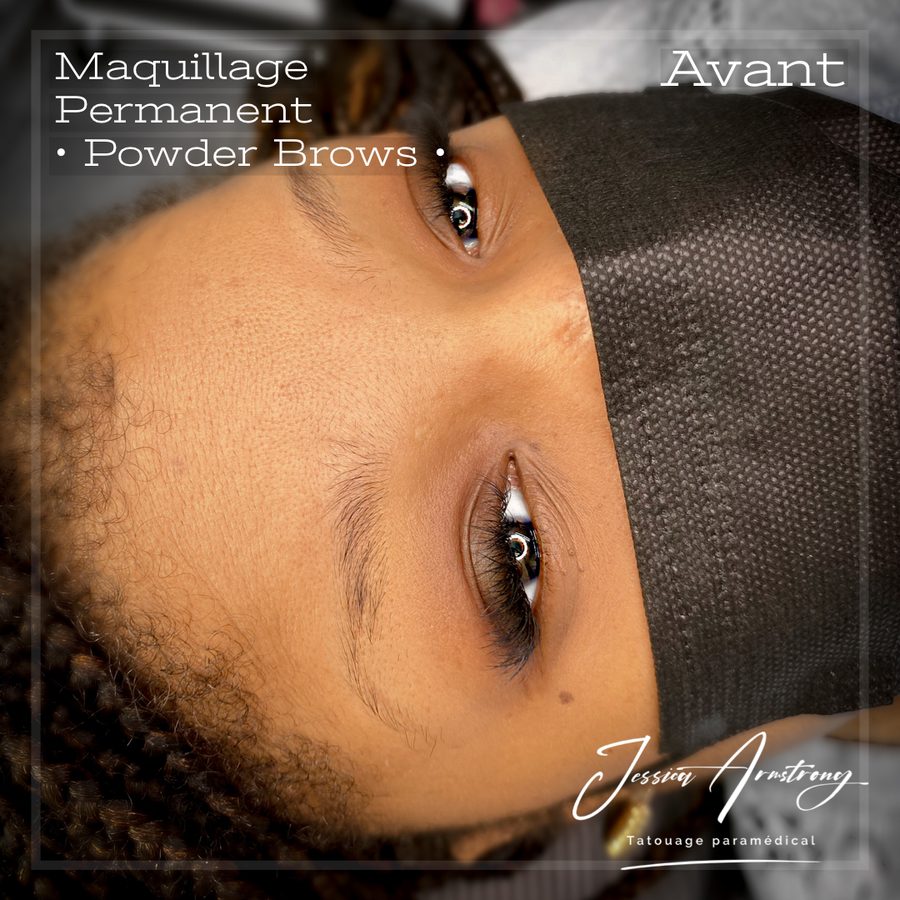 Avant maquillage permanent des sourcils, effet poudré