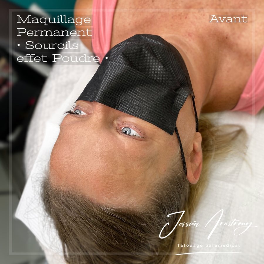 Avant maquillage permanent des sourcils, effet poudré