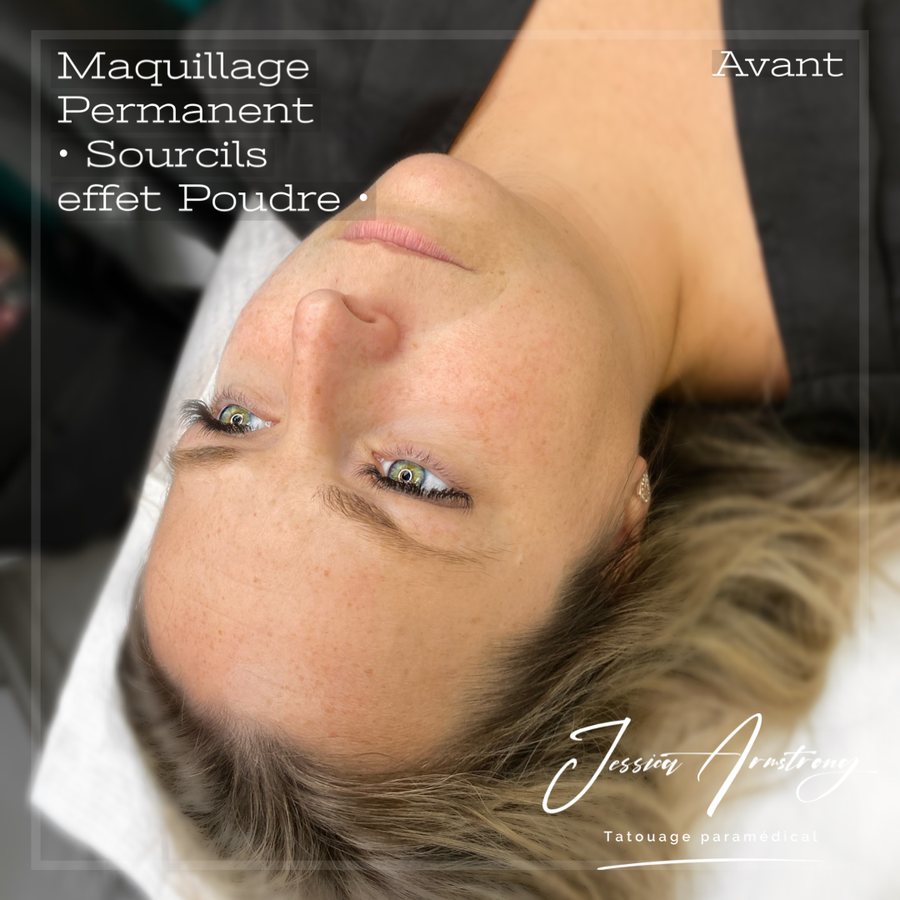 Résultat de maquillage permanent des sourcils, effet poudré
