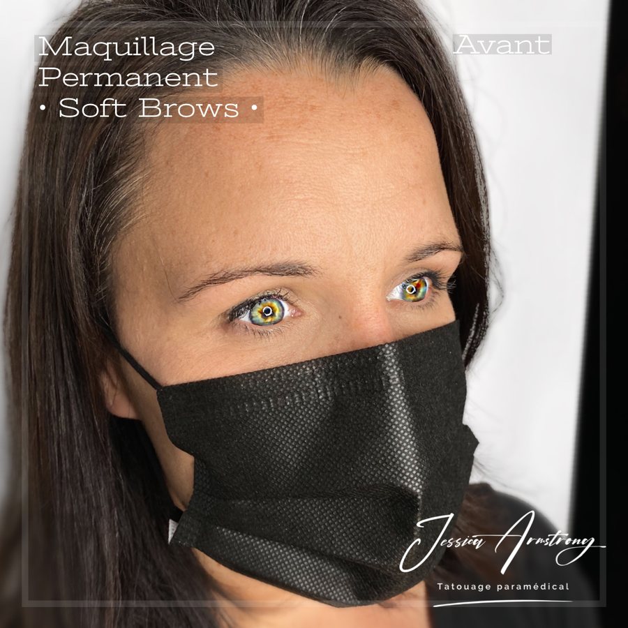 Avant maquillage permanent des sourcils, effet poudré