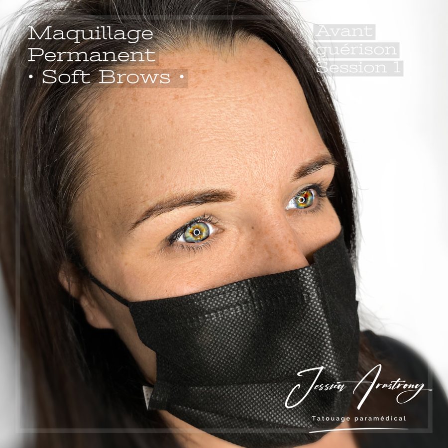 Résultat de maquillage permanent des sourcils, effet poudré