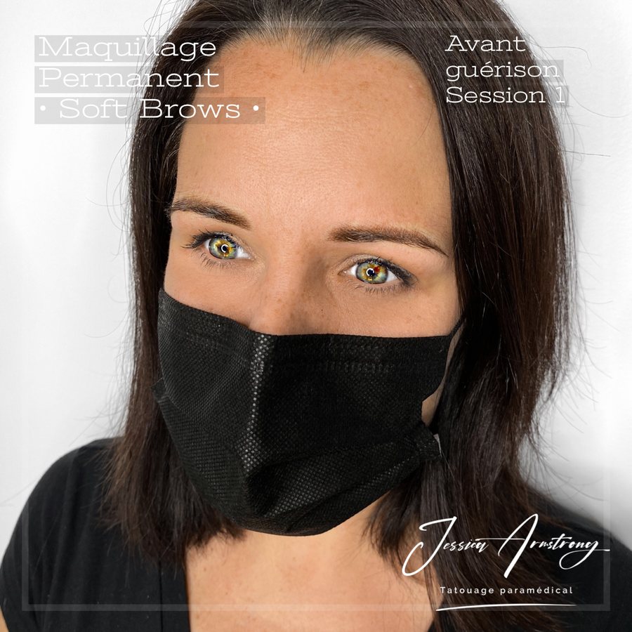 Après maquillage permanent des sourcils, effet poudré