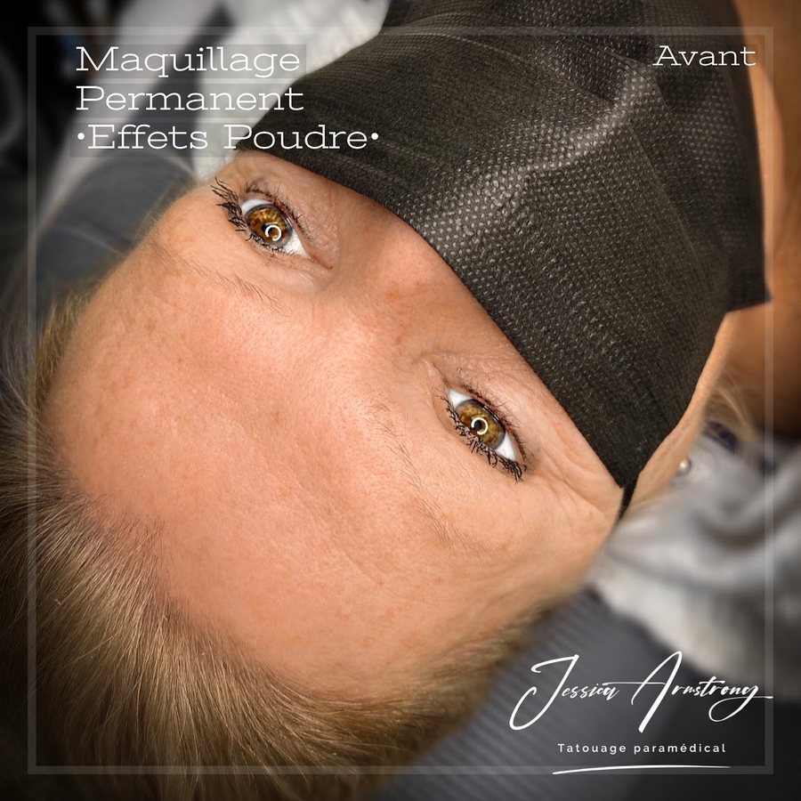 Avant maquillage permanent des sourcils, effet poudré