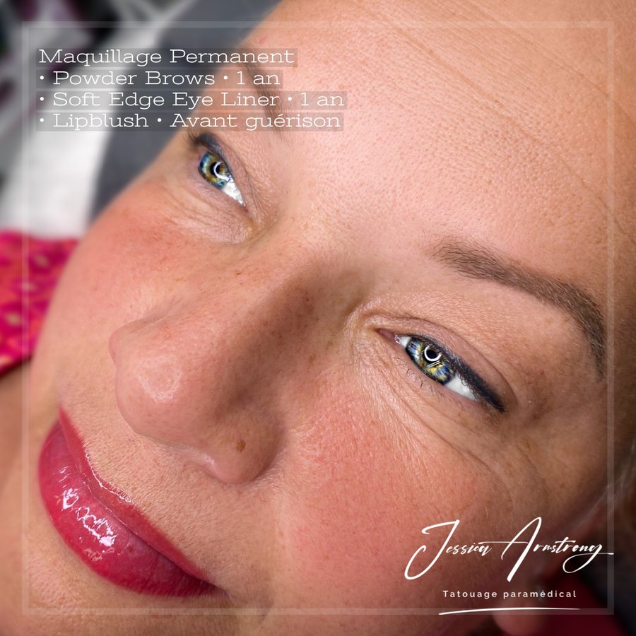 Après maquillage permanent des sourcils, effet poudré