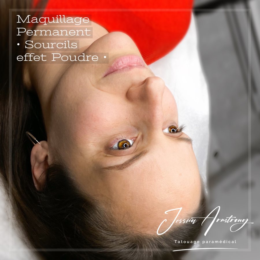 Après maquillage permanent des sourcils, effet poudré