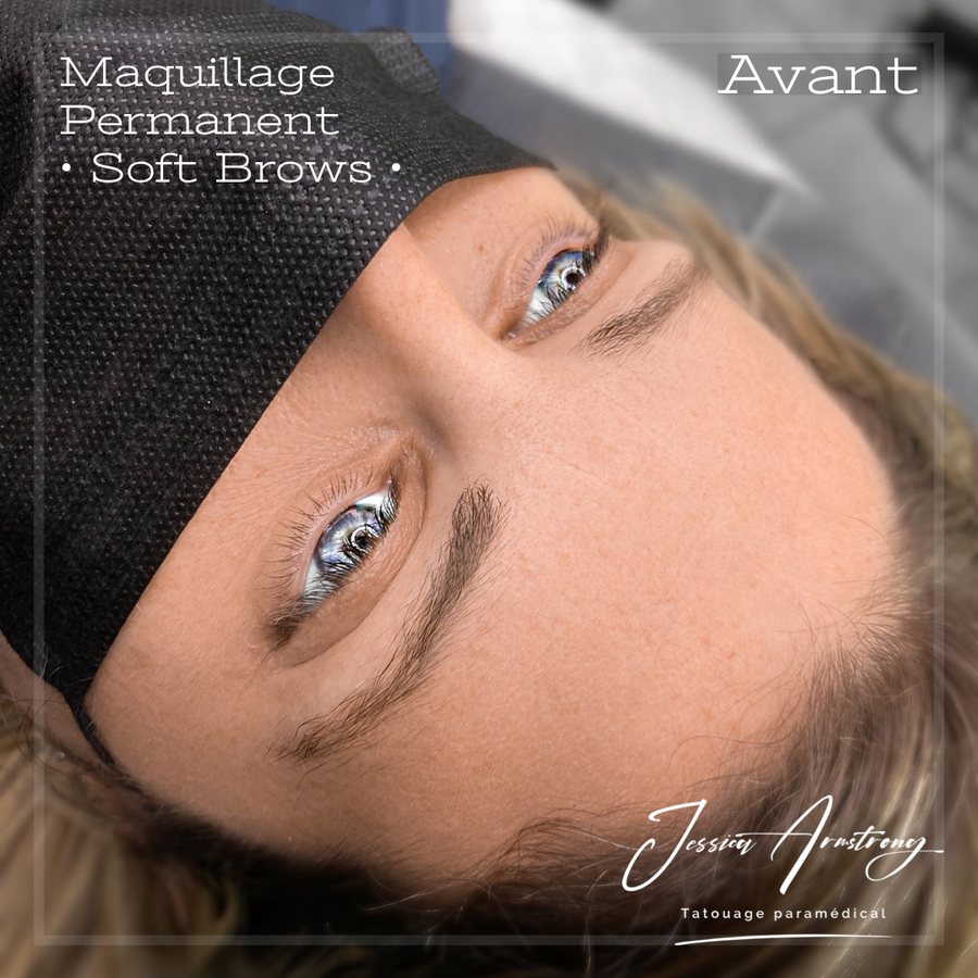 Avant maquillage permanent des sourcils, effet poudré