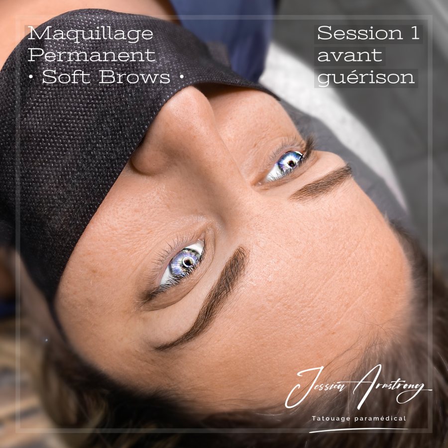Résultat de maquillage permanent des sourcils, effet poudré