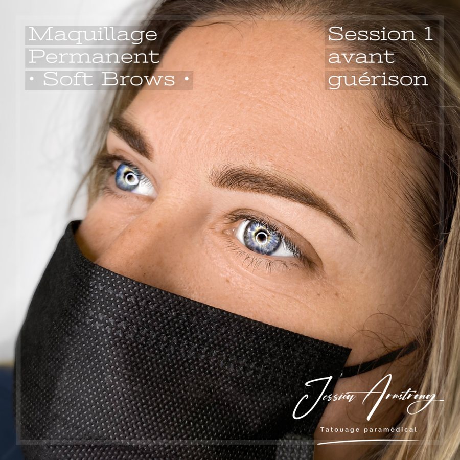 Après maquillage permanent des sourcils, effet poudré