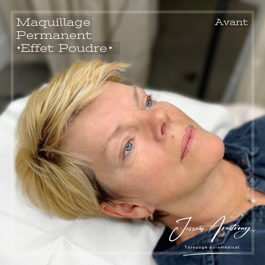 Résultat de maquillage permanent des sourcils, effet poudré