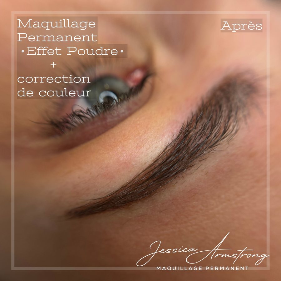 Résultat de maquillage permanent des sourcils, effet poudré