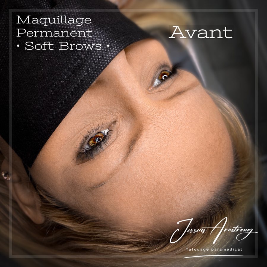 Avant maquillage permanent des sourcils, effet poudré