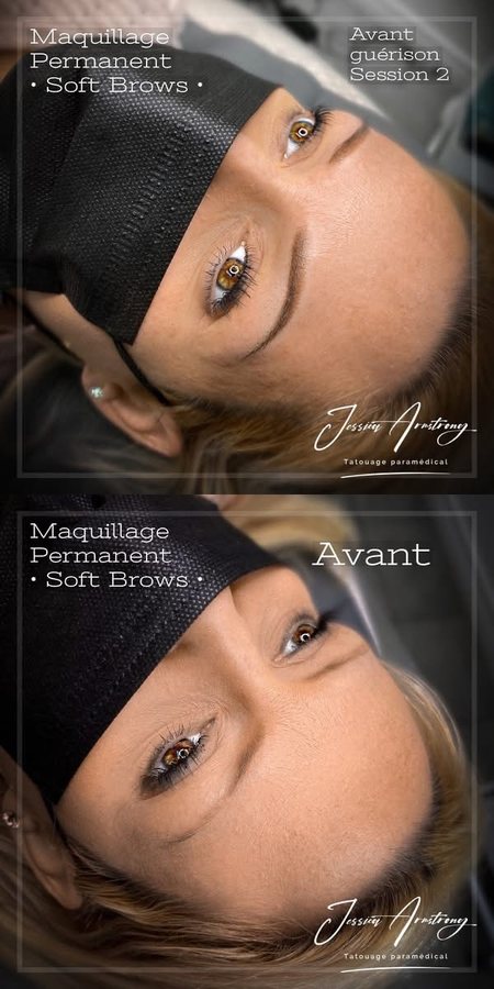 Après maquillage permanent des sourcils, effet poudré
